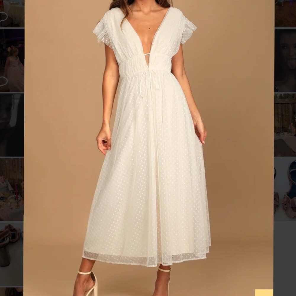Yours Evermore Cream Swiss Dot Ruffled Midi Dress - Lulu’s Size Large